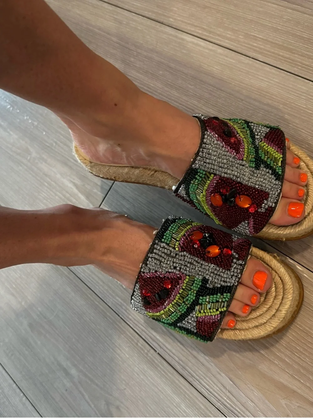 Beaded Embellished Slide Sandals - Multicolor - Picture 5 of 6